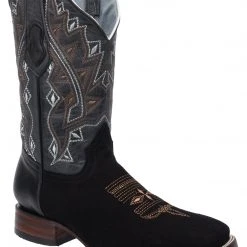 Guadalajara Western Wear White Diamond Suede Square Toe Men's Boots - Black