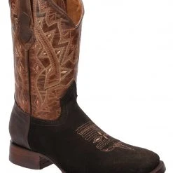 Guadalajara Western Wear White Diamond Suede Square Toe Men's Boots - Brown