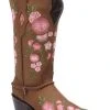 Guadalajara Western Wear White Diamond Honey/Pink Floral Snip Toe Women Boot