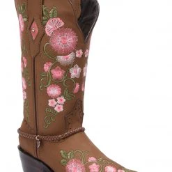 Guadalajara Western Wear White Diamond Honey/Pink Floral Snip Toe Women Boot