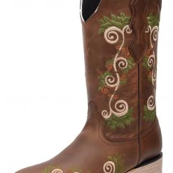 Guadalajara Western Wear White Diamond Brown Square Toe Women Boot