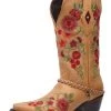 Guadalajara Western Wear White Diamond Honey/Red Floral Snip Toe Women Boot