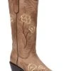 Guadalajara Western Wear White Diamond Light Brown Floral Snip Toe Women Boot