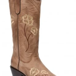 Guadalajara Western Wear White Diamond Light Brown Floral Snip Toe Women Boot