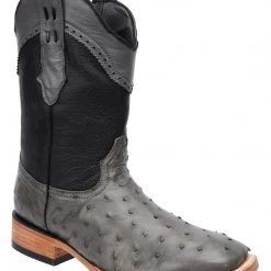 Guadalajara Western Wear White Diamond Avestruz Men's Square Toe Boots - Gray