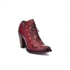 Guadalajara Western Wear Women Cuadra Red Bovine Leather Floral Ankle Boot