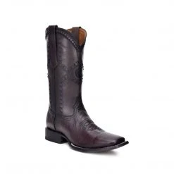 Guadalajara Western Wear Cuadra Men's Square Toe Ostrich Belly Flame Black Cherry Cowboy Boot