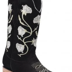 Guadalajara Western Wear White Diamond Black/White Floral Square Toe Women Boot