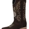 Guadalajara Western Wear White Diamond Dark Brown Square Toe Women Boot