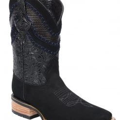 Guadalajara Western Wear White Diamond Tejida Square Toe Men's Boots - Black