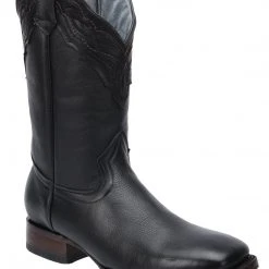 Guadalajara Western Wear White Diamond Deer Imitation Wide Square Toe Men's Boots - Black