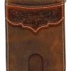 Guadalajara Western Wear Ariat Mens Floral Embossed Tan Money Clip Bifold Wallet Accessories
