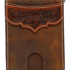 Guadalajara Western Wear Ariat Mens Floral Embossed Tan Money Clip Bifold Wallet Accessories
