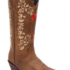 Guadalajara Western Wear White Diamond Light Brown Floral Square Toe Women Boot