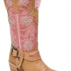 Guadalajara Western Wear White Diamond Pink/Honey Floral Round Toe Women Boot