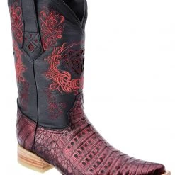 Guadalajara Western Wear White Diamond Caiman Belly Glaseado Men's 3x Toe Boots - Red / Black