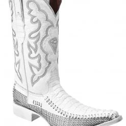 Guadalajara Western Wear White Diamond Caiman Print Men's 3x Toe Boots - Blanco Brillo