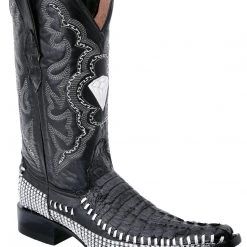 Guadalajara Western Wear White Diamond Caiman Print Men's 3x Toe Boots - Negro Brillo