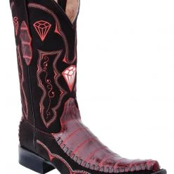 Guadalajara Western Wear White Diamond Caiman Print Men's 3x Toe Boots - Rojo / Negro Tejida