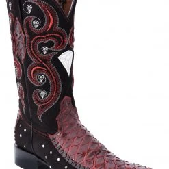 Guadalajara Western Wear White Diamond Bear Print 3x Toe Men's Boots - Rojo Tejida