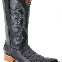 Guadalajara Western Wear White Diamond Ostrich Print Men's 3x Toe Boots - Black