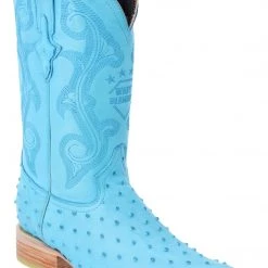 Guadalajara Western Wear White Diamond Avestruz Imitacion Men's 3x Toe Boots - Azul Cielo