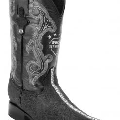 Guadalajara Western Wear White Diamond Mantarraya Imitacion 3x Toe Men's Boot - Black