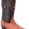 Guadalajara Western Wear White Diamond Avestruz Men's J Toe Boots - Cognac