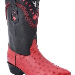 Guadalajara Western Wear White Diamond Avestruz Men's J Toe Boots - Red