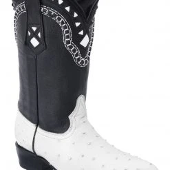 Guadalajara Western Wear White Diamond Avestruz Men's J Toe Boots - White / Black