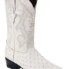 Guadalajara Western Wear White Diamond Ostrich Print Men's J Toe Boots - Bone
