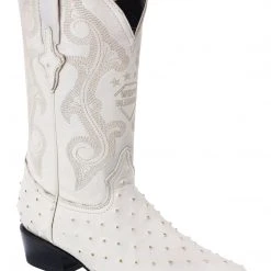 Guadalajara Western Wear White Diamond Ostrich Print Men's J Toe Boots - Bone