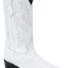Guadalajara Western Wear White Diamond Ostrich Print Men's J Toe Boots - Blanco