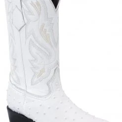 Guadalajara Western Wear White Diamond Ostrich Print Men's J Toe Boots - Blanco