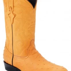 Guadalajara Western Wear White Diamond Ostrich Print Men's J Toe Boots - Butter