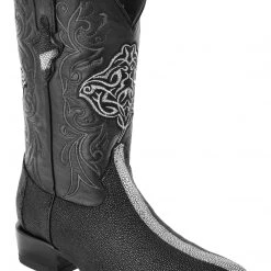 Guadalajara Western Wear White Diamond Mantarraya J Toe Men's Boot - Black