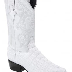 Guadalajara Western Wear White Diamond Caiman Imitation Men's J Toe Boots - Blanco