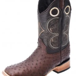 Guadalajara Western Wear White Diamond Avestruz Men's Wide Square Toe Boots - Brown