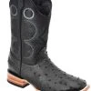 Guadalajara Western Wear White Diamond Avestruz Men's Wide Square Toe Boots - Black