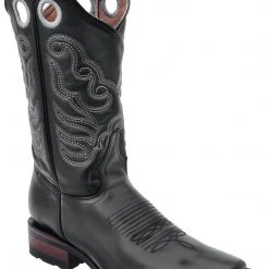 Guadalajara Western Wear White Diamond Square Toe Men's Boots - Black