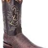 Guadalajara Western Wear White Diamond Caiman Belly Print Square Toe Men's Boots - Brown