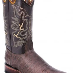 Guadalajara Western Wear White Diamond Caiman Belly Print Square Toe Men's Boots - Brown