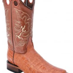 Guadalajara Western Wear White Diamond Caiman Belly Print Square Toe Men's Boots - Cognac