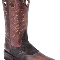 Guadalajara Western Wear White Diamond Square Toe Men's Boots - Brown / Gold