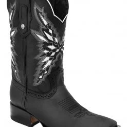Guadalajara Western Wear White Diamond Square Toe Men's Boots - Black