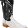 Guadalajara Western Wear White Diamond Ostrich Print Semi Square Toe Men's Boots - Bone