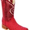 Guadalajara Western Wear White Diamond Ostrich Print Semi Square Toe Men's Boots - Red