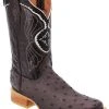 Guadalajara Western Wear White Diamond Ostrich Print Semi Square Toe Men's Boots - Brown