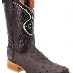 Guadalajara Western Wear White Diamond Ostrich Print Semi Square Toe Men's Boots - Brown