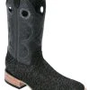 Guadalajara Western Wear White Diamond Bull Shoulder Wide Square Toe Men's Boots - Black